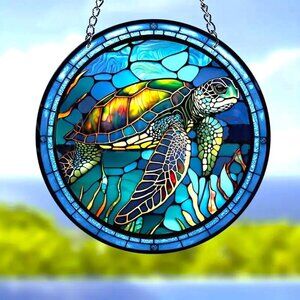 Sea Turtle Suncatcher Beach Ocean Tropical Colorful Reef Window Art Wildlife New